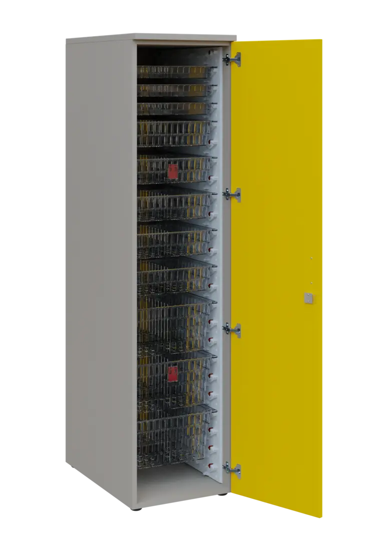 EUROMEDICA D - 46 TRANSPARENT skříň léková boxová, 1-dveřová, pravá, 1950x460x735, korpus šedý, dvíř